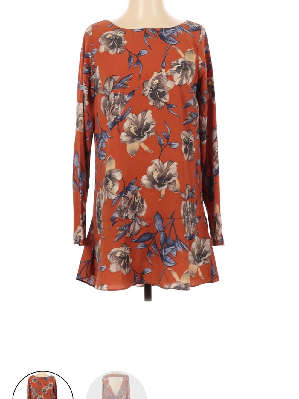 Renee C. Floral Long-Sleeve dress in Rust and Blue
